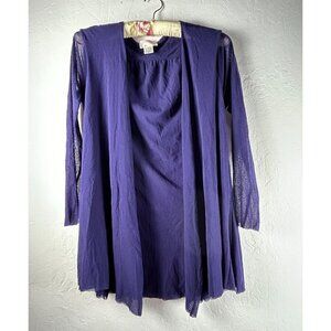 Petit Pois By Viviana Women's Mesh Cardigan Open Front 3/4 Sleeve Purple XL